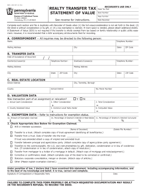Pennsylvania Realty Transfer Tax Statement of Value