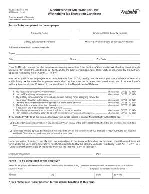 Kentucky Nonresident Military Spouse Withholding Tax Exemption Certificate