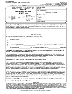USPTO Patent Application Declaration Form