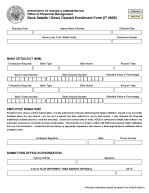 Arkansas Direct Deposit Enrollment Form