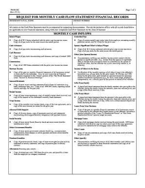 Request for Monthly Cash Flow Statement