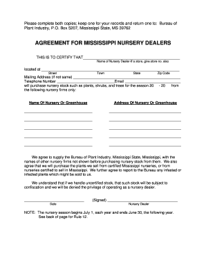 Mississippi Nursery Dealer Agreement