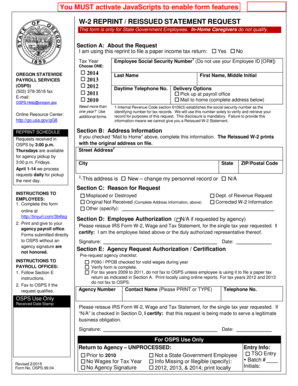 Oregon State W-2 Reprint Request Form