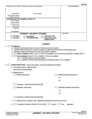Judgment Unlawful Detainer Form UD-110