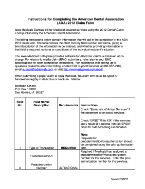 American Dental Association 2012 Claim Form