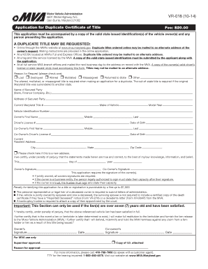 Maryland Duplicate Certificate of Title Application