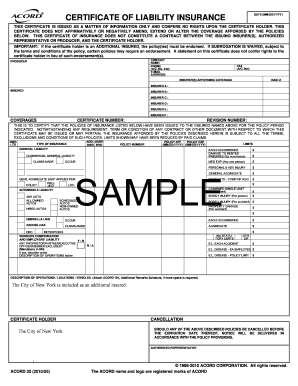 Certificate of Liability Insurance