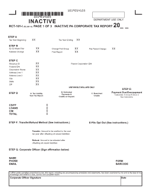 Pennsylvania Inactive Corporate Tax Report