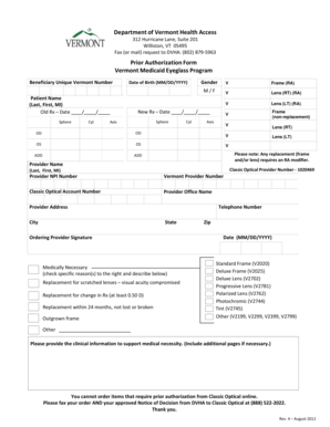 Vermont Medicaid Eyeglass Prior Authorization Form