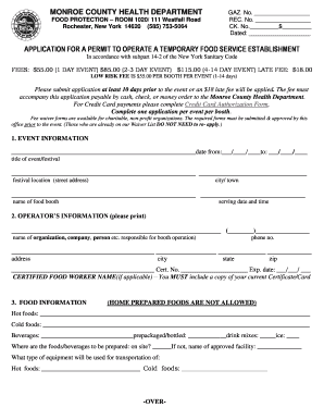 Temporary Food Service Establishment Permit Application