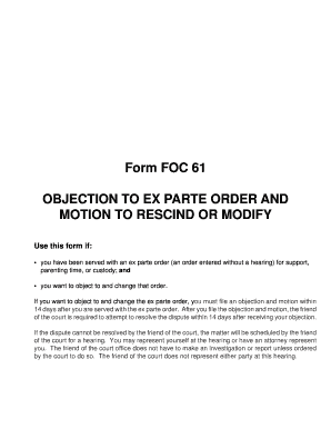 Objection to Ex Parte Order and Motion to Rescind or Modify