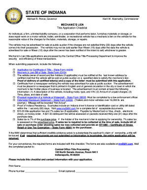Indiana Mechanic's Lien Title Application
