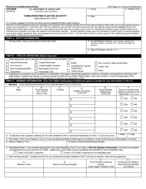 Farm Operating Plan for Entity