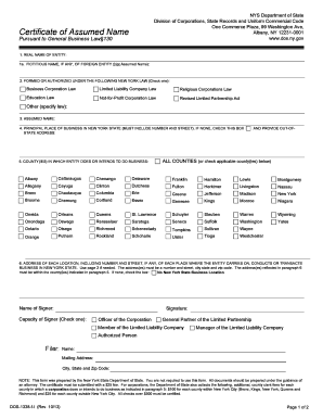 New York Certificate of Assumed Name