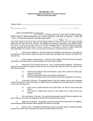 California Homebuyer's Downpayment Assistance Promissory Note