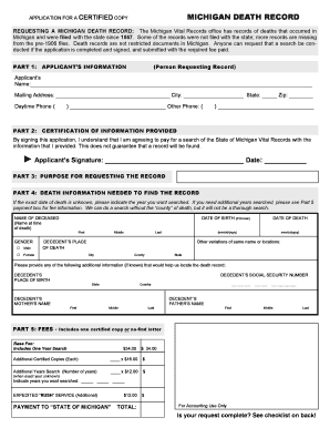 Michigan Death Record Application