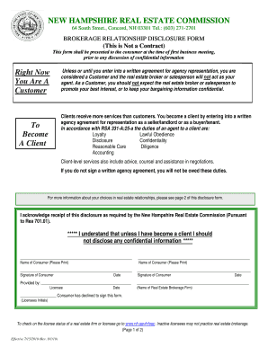 New Hampshire Brokerage Relationship Disclosure Form