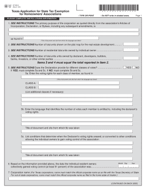 Texas Homeowners Association Franchise Tax Exemption Application