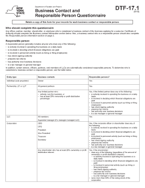 New York Responsible Person Questionnaire