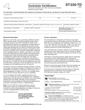 New York State Contractor Certification Form ST-220-TD