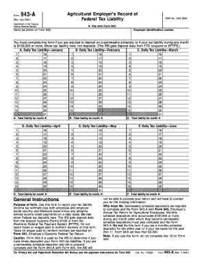 Form 943-A Agricultural Employer's Record