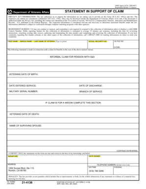 VA Form 21-4138 Statement in Support of Claim