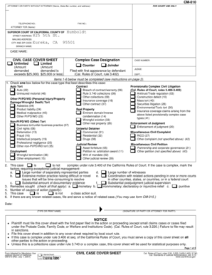 California Civil Case Cover Sheet
