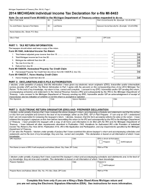 Michigan Individual Income Tax Declaration for e-file MI-8453