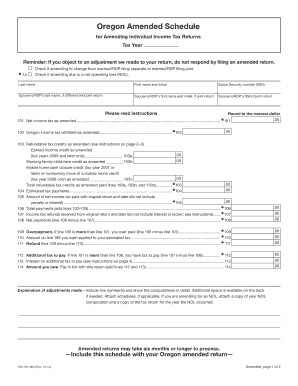 Oregon Amended Schedule for Individual Income Tax Returns