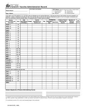 Vaccine Administration Record Form