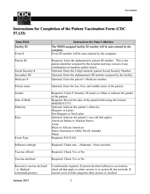 Patient Vaccination Form CDC 57.133
