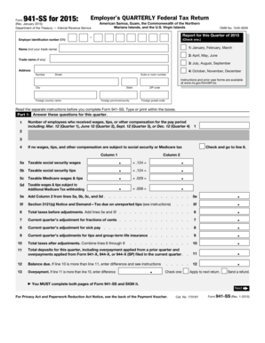 Form 941-SS 2015 Employer’s Quarterly Federal Tax Return