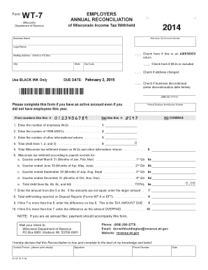 Wisconsin Employer Annual Reconciliation Form WT-7