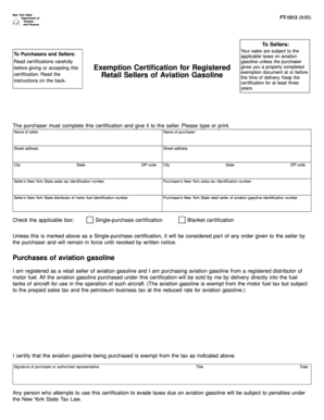 New York Aviation Gasoline Tax Exemption Certification
