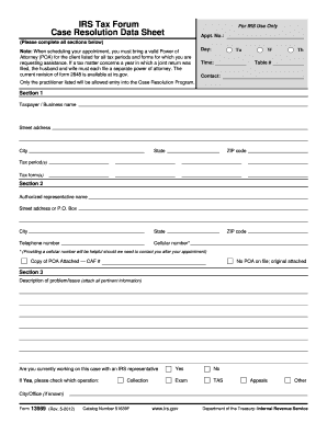 IRS Practitioner Case Resolution Data Sheet