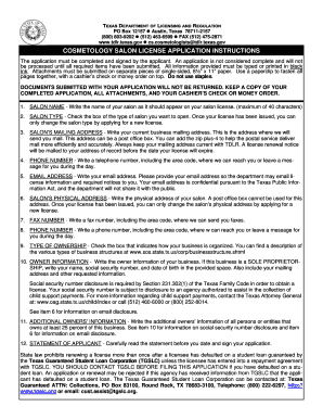 Texas Cosmetology Salon License Application