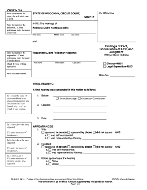 Wisconsin Divorce Judgment Form