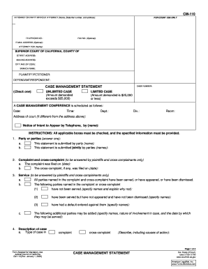 California Case Management Statement Form CM-110