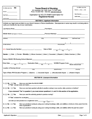 Texas RN Examination Application