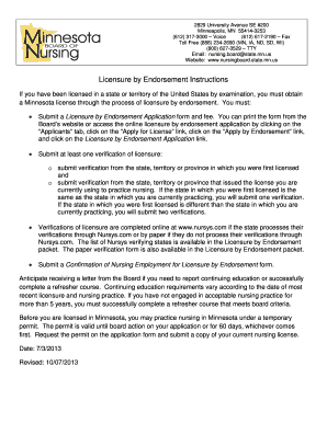 Minnesota Registered Nurse Licensure by Endorsement Application