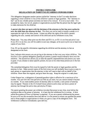 Oregon Delegation of Parental Guardian Powers Form