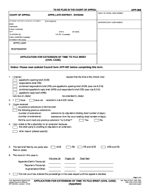 Application for Extension of Time to File Brief