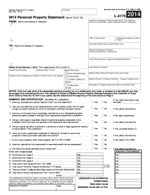 Michigan 2014 Personal Property Statement