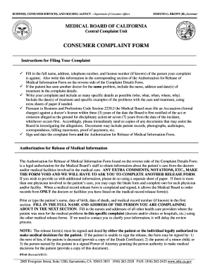 California Medical Board Consumer Complaint Form