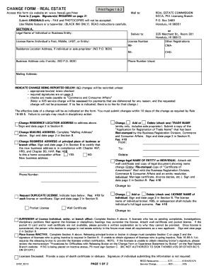 Hawaii Real Estate License Change Form