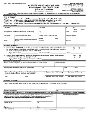 California CNA and HHA Initial Application