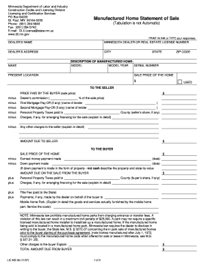 Minnesota Manufactured Home Statement of Sale