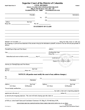 District of Columbia Small Claims Form
