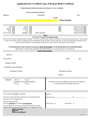 Kansas Birth Certificate Application