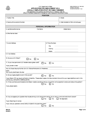 US Department of State Employment Application Form DS-174